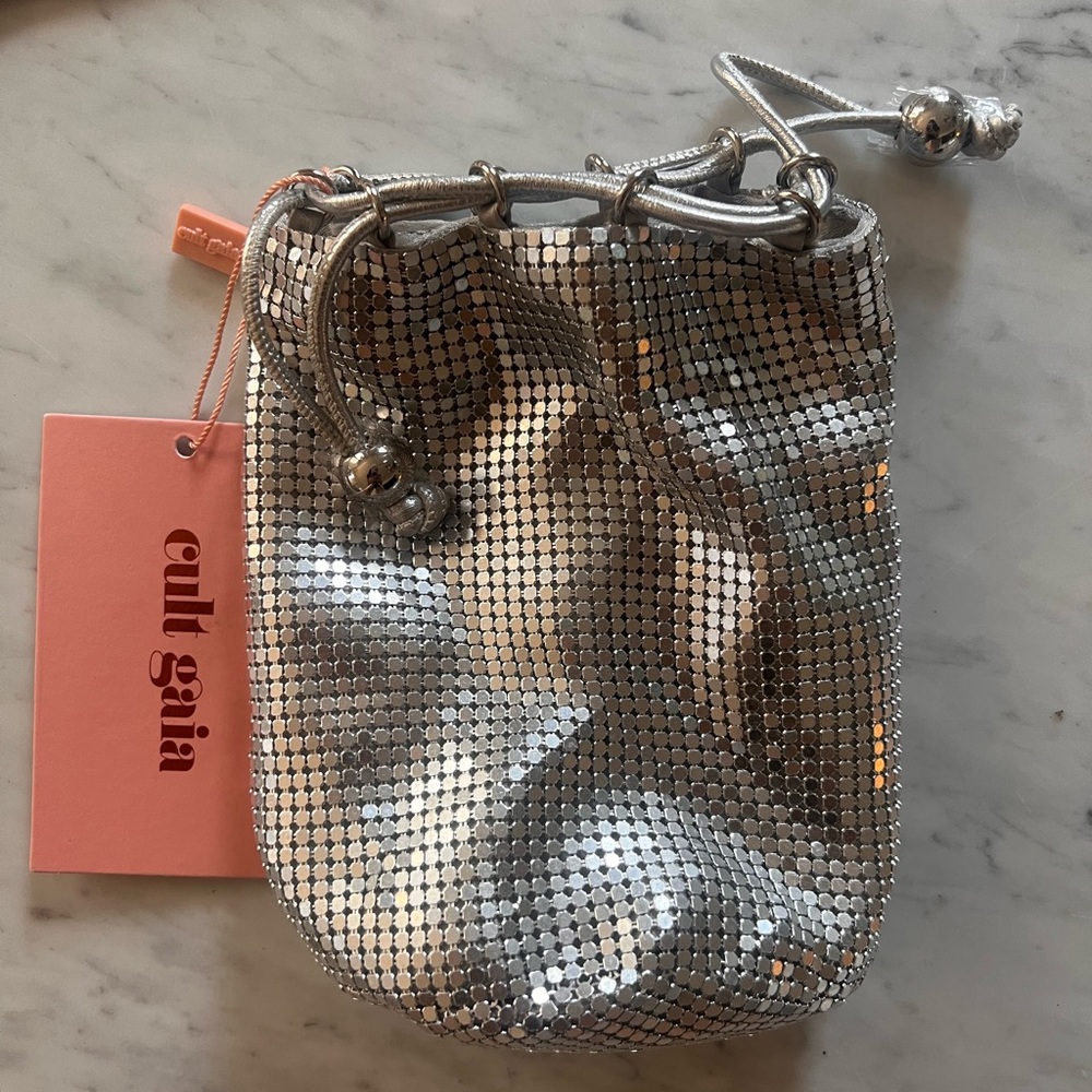 New Cult Gaia Gypsum Chainmail Bucket Bag Wristlet - SHINY SILVER